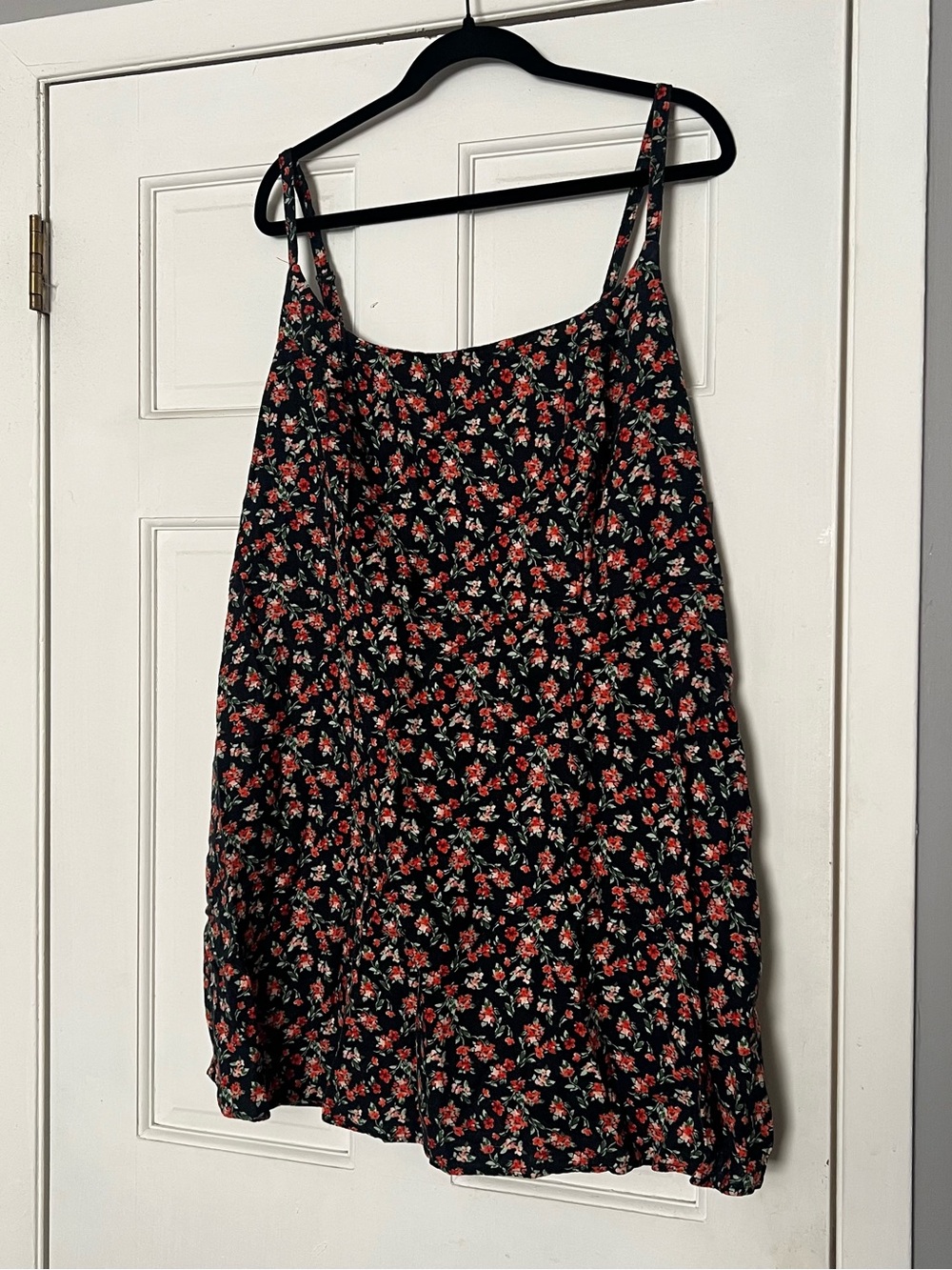 Floral Slip Dress Tank Top - Black with Red Floral Print